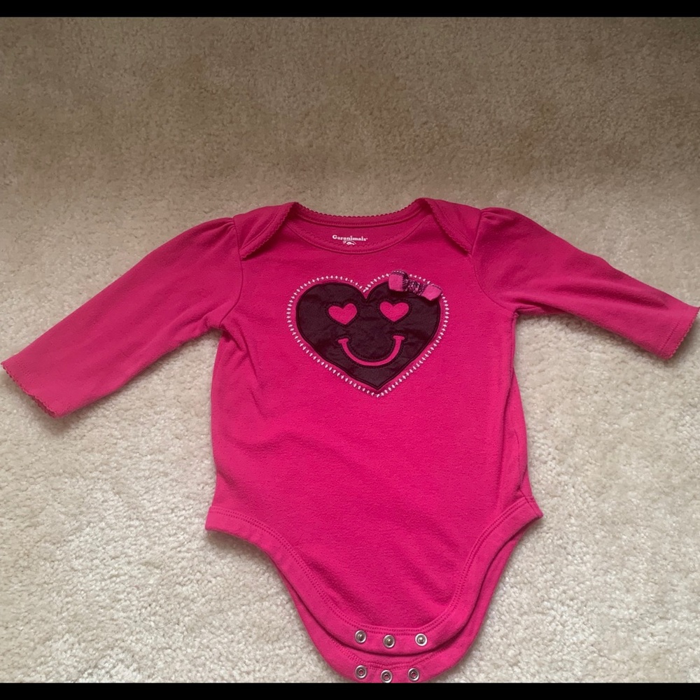 Hot Pink Embroiled Smily Heart Emoji Bodysuit